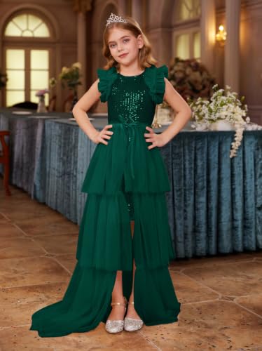 Image of GRACE KARIN Girls Sequin Formal Pageant Fancy Party Ruffle Prom Maxi Dress