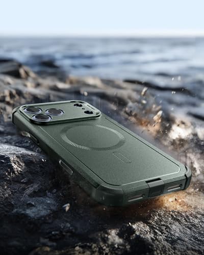 Image of ESR for iPhone 17 Pro Max Phone Case, 23ft Military-Grade Drop Protection, Shock-Absorbing Rugged Cover, MagSafe Accessories Compatible, Cyber Series, Olive Green