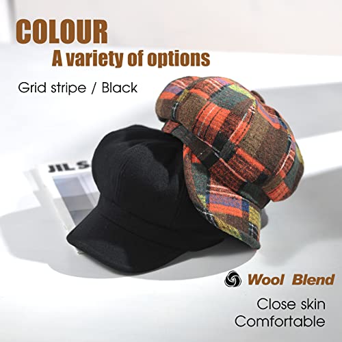 Comhats Winter Newsboy Cabbie Cap For Women Baker Boy Hat Satin Lined Brim Ladies Wool Visor Black Large #TOP3
