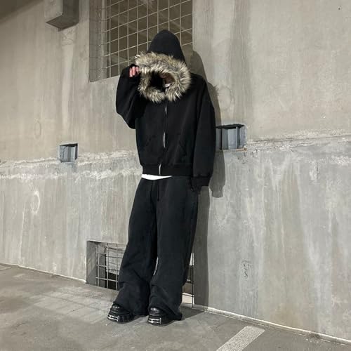 RTTUIOP Mens Winter Jacket Zip Up Hoodie Fashion Long Sleeve Hoodie Winter Relaxed Fit Warm Full Zip Solid Color Shirt3