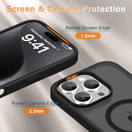 Image of YENAPOON for iPhone 16 Pro Case, Matte Magnetic Phone Cover [with 1 Screen Protector] [Support for MagSafe] [Shockproof Military Grade Protection] Translucent Frosted Back, Black