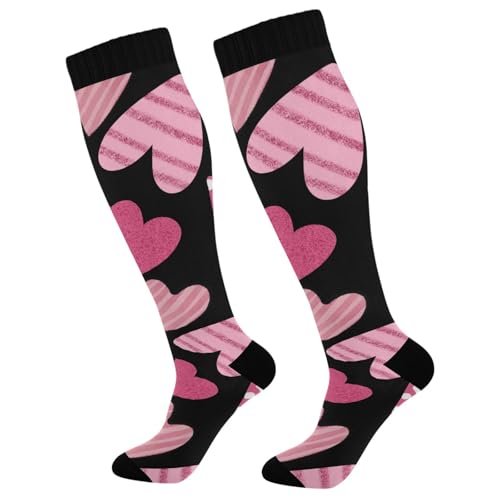 Dussdil Hearts Polka Dots Compression Socks for Women Men Christmas Circulation Long Knee Socks for Winter Warm Stockings Socks