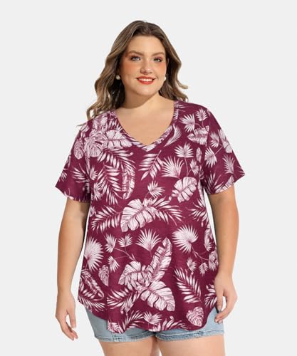 Image of RITERA Women Plus Size Tops Tie Dye V Neck Shirt Floral Camo Summer Short Sleeve Tunic Oversized Ladies Blouse XL-5XL