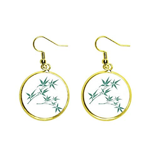 Pendientes de bambú verde con gota dorada joyería fina mujer