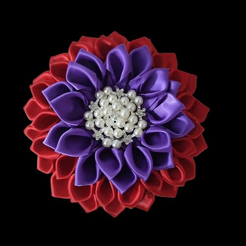 Image of Red and Purple 4.5 inch Sorority Paraphernalia Flower Brooch Pin for Women, Greek Organization, Delta Sigma Theta Sorority Inspired for D9 Events, Conferences, Luncheons, J13 - Red Hat Society