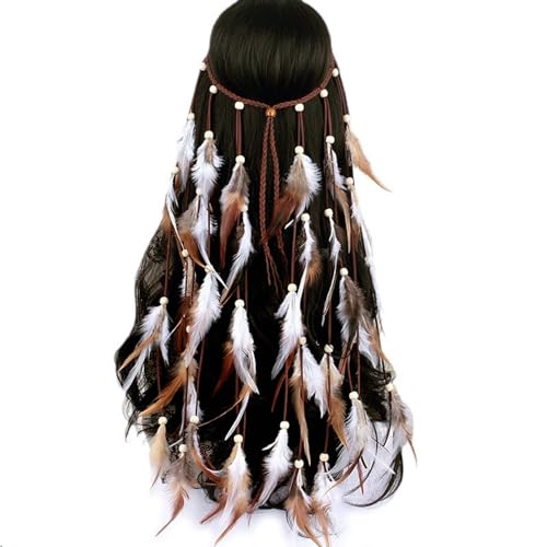 GWAWG Bandeau en Plumes Style Vintage, Hippie Indien Tribal, Bijou Bohémien Amérindien