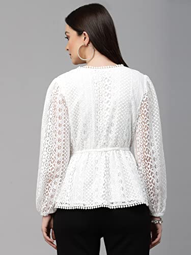 Image of Style Quotient Women Peach Lace Casual Top