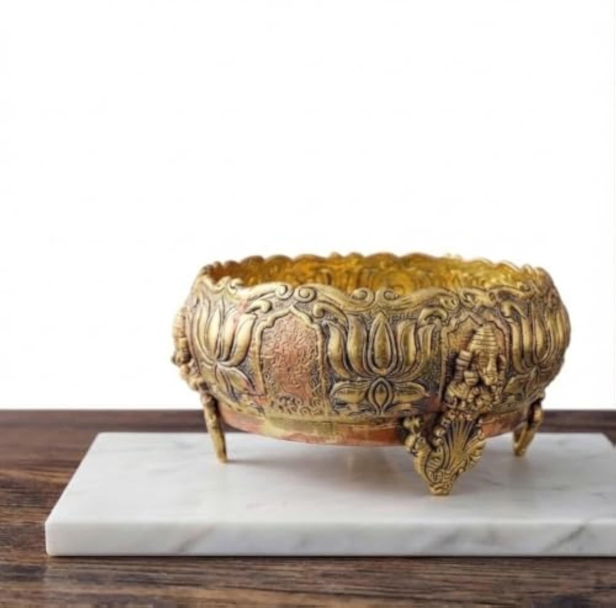 Pure Brass Ashtalakshmi Urli Bowl, Handcrafted Decorative Piece