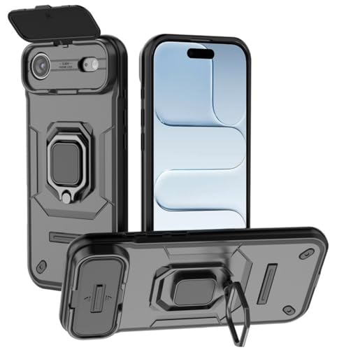 Image of SHINESTAR Tough Armor iPhone 17 Air Bumper Back Case Cover | Ring Holder & Sliding Camera Shield Cover | 360 Degree Protection Back Case Cover for iPhone 17 Air (Black)
