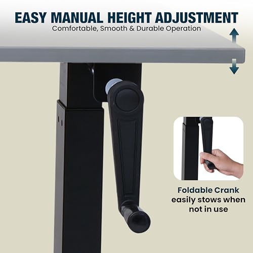 Image of Manual Height Adjustable Desk | 120x60 cm Grey Top, 18mm Thick | Black Frame | 60kg Capacity | Smooth Hand Crank | 2-Year Warranty | Sturdy Steel Frame | Ergonomic Home & Office Use