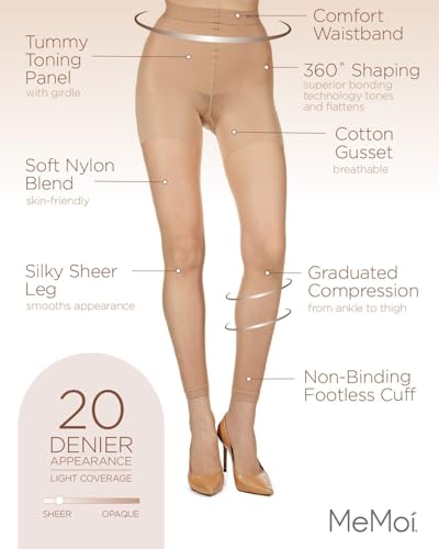 Image of MeMoi Bodysmoothers Footless Pantyhose for Women,Ultra Sheer Super Shaper Control Top Pantyhose
