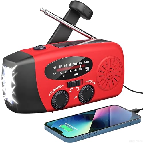 Notfall-Solarradio,Solarbaby Selbstbetriebenes Kurbelradio mit LED-Taschenlampe, SOS-Alarm,AM/FM Wetter Wind Up Radio mit 2000mAh Akku für Notladung...