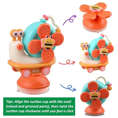 Image of Storio 5-in-1 Baby Suction Spinner Toy, Interactive Learning Set with Rattle and Sensory Play, for 6+ Months Kids - Orange & Cream (Pack of 2)