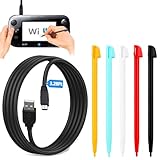 slpreake 5Pcs Stylus Pen and USB Charging Cable for Wii U Gamepad,3.28Ft USB Charging Cord for Wii U Gamepad Remote Controller(Without AC Adapter) (Black)