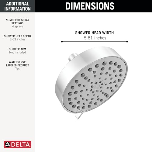 Image of Delta Modern 4-Setting Chrome Shower Head, 5.75 Inch Round Shower Head, 1.75 GPM Flow Rate, Chrome 52401