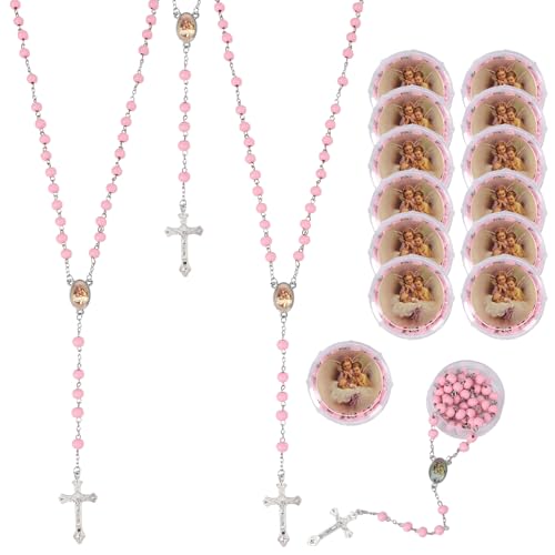 Brilucky 12 PCS Guardian Baby Angel Pink Bead Scented Rosaries Baptism Favors for Girls Recuerdos De Bautizo Para Nia Rosarios Catolicos 12 Pack Para Recuerdos Recuerdos De Primera Comunion Nia