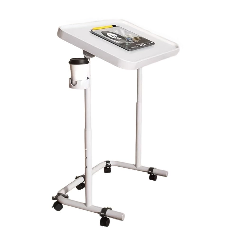 Generico Tavolino da Letto con Ruote, Altezza Regolabile, Carrello per Computer Portatile, scrivania Mobile in Piedi, Comodino, tavolino Multiuso per Divano, per Uso Domestico e ospedaliero (Bianco)