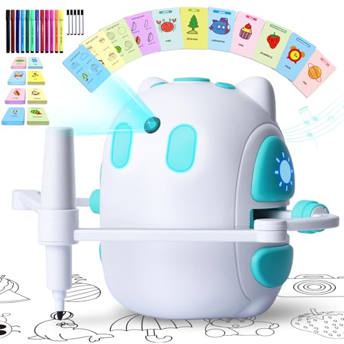 Robot de dessin pour enfants 150 cartes éducatives avec guide vocal Montessori Matériel de dessin Garçons & Filles 3-8 ans Cadeau Anniversaire Noël...