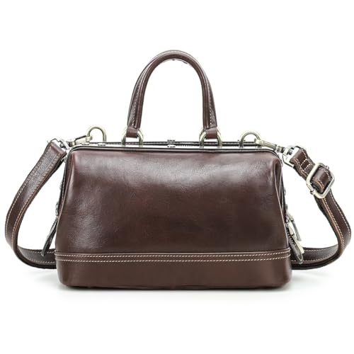 Image of CONTACTS Doctor Bag Purse for Women Luxury Leather Handbag with Lock Shoulder Bag Vintage Top Handle Bag