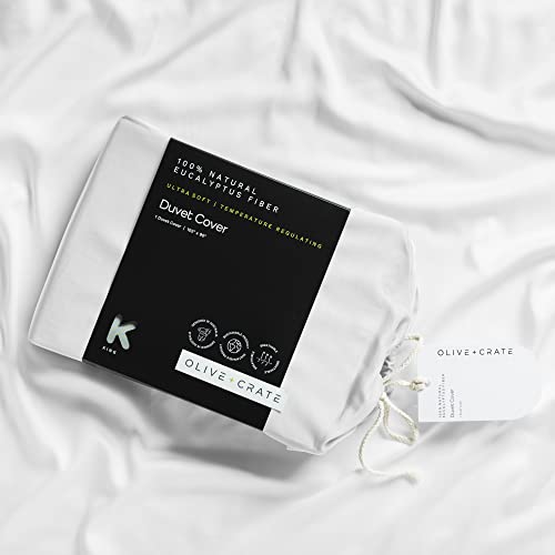 Olive + Crate Eucalyptus Cooling Duvet Covers Queen Size | Certified Tencel Lyocell Fiber From Austria For Quilt | Silky Soft Modal Fiber - Better Than Silk Cotton And Bamboo | White Snow #TOP4