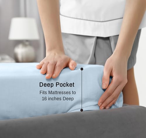 Image of RUVANTI 100% Cotton Percale Sheets Split King Size, Baby Blue | Crisp Cooling, Deep Pocket 16 inch, Soft Breathable & Durable, Hotel-Style, 5 Piece Set