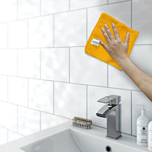 Image of SOFTSPUN Microfiber Cleaning Cloths, 40X60 cms 5 pcs Towel Set 340 GSM Orange! Highly Absorbent Lint and Streak Free Multipurpose Wash Cloth for Kitchen Car Window Stainless Steel Silverware.