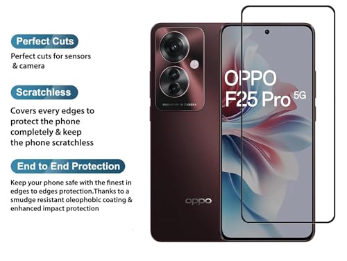 Image of 100FIT Tempered Glass Screen Protector Compatible For Oppo F25 Pro 5G With Edge To Edge Coverage And Easy Installation Kit