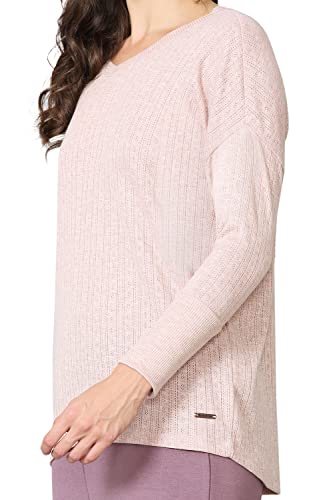 Image of Van Heusen Women Lounge Relaxed Fit T-Shirt - Ecoliva Viscose-Polyester - V-Neck, Full Sleeve, Sustainably Enhanced, Ultra Soft
