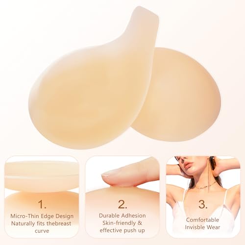 Adhesive Bra, Breast Lift Strapless Silicone Sticky Bra Nippless Covers Push Up Self Invisible Backless Sticky for Women3