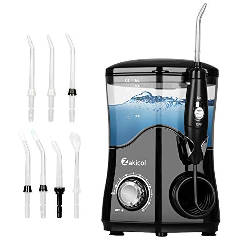 Zakicol Professional Water Flosser for Teeth/Braces, 600ml Countertop Dental Oral Irrigator Anti Leak, Electric Oral Floss Teeth Cleaner, 10 Adjustable Pressure, 7 Multifunctional Jet Tips for Family