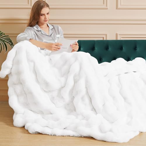 White Soft Twin Fluffy Blanket for Bed Living Room Furry Faux Fur Bed 60x80 Thick Fuzzy Throw Blanket Cozy Home Decor Gifts 860 GSM