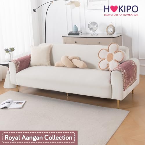 Image of HOKIPO Gulabi Jaal Premium Chenille Jacquard Sofa Armrest Cover - 1 Pair | 'Royal Aangan Series' (IN-1006-L1*2)