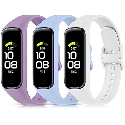 Vancle 3 Stück Armband für Samsung Galaxy Fit 2 Armband für Damen Herren, Weiches TPU Silikon Uhrenarmband Wasserdichtes Sport Ersatzarmband für Samsung Galaxy Fit2, Weiß/Hellblau/Lavendel