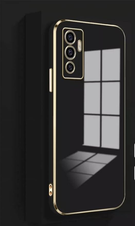 Image of for Vivo V23e 5G Plating Square Gold Frame Phone Case Luxury Soft Silicone Back Cover (for Vivo V23e 5G(Black)