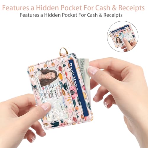 Image of Slim Minimalist Pocket Credit Card Holder Wallet Women | RFID Blocking Lightweight Thin Small Cute Card Cases, Pink Flowers