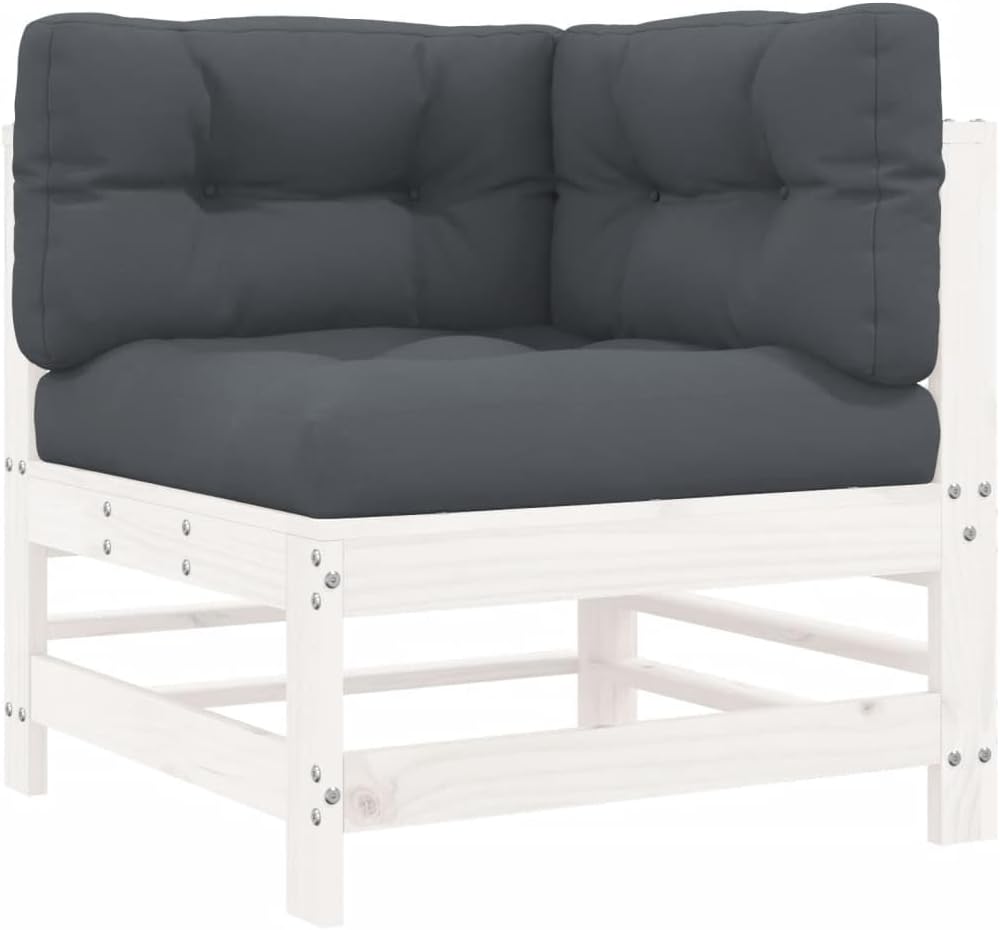 White Outdoor Corner Sectional Loveseat, 25"x25"x23.6" Solid Pine Frame, Rustic Patio Couch with Breathable Cushions for Garden, Balcony, Sunroom and Small Patio Areas