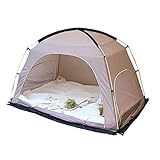 Likary Queen Size Bed Tent, Indoor Privacy Tent, Portable Pop Up Outdoor Tent, Cozy Sleep in Drafty Indoor Privacy Tent on Bed Dream Tent Keep Warm Play Tent for Adults and Kids (Light Brown)