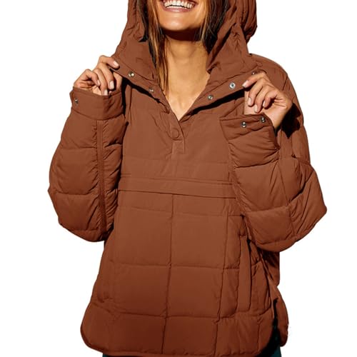Women's Quilted Pullover Puffer Jacket, Womens Oversized Hooded Puffer, Lightweight