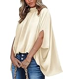 Chigant Short Sleeve Silk Shirts for Women Satin Blouse Mock Neck Dolman Sleeve Silk Shirts Tunic To