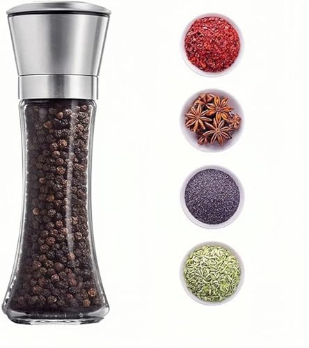 Image of Marve Beautiful Stainless Steel Salt & Pepper Grinders Refillable Set - Salt /Spice Shakers with Adjustable Coarse Mills - Easy Clean Ceramic Grinders with Funnel Big Pepper Mill (Big Pepper Mill)