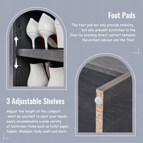 Image of IFBUY 67 inch Tall Arched Bathroom Storage Cabinet, 8-Tier Modern Farmhouse Storage Cabinet with Adjustable Shelves, Wood Freestanding Cabinet for Bathroom, Living Room, Entryway, Hallway (Dark Grey)