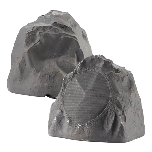 Theater Solutions 2R8SG Outdoor Slate Grey 8" Rock 2 Speaker Set for Deck Pool Spa Yard Garden