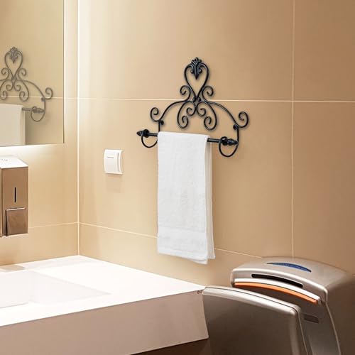 Mygift BATH2659BLK 12 Inch Wall Mounted Matte Black Metal Towel Holder Bar With Vintage Baroque Scrollwork Design, Decorative Rail For Hanging Bathroom Hand Towels Or Entryway Scarves thumb #2