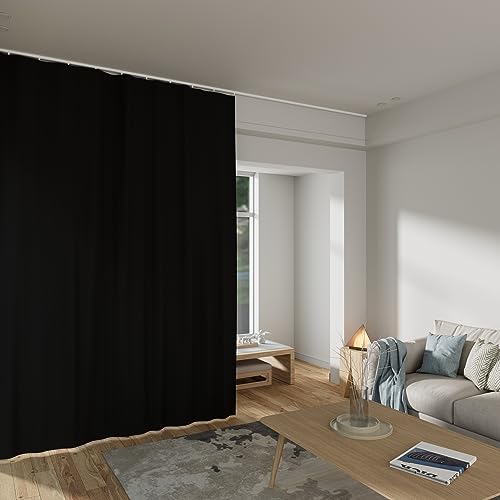 Image of MaKefeile Room Divider Curtains Total Blackout Privacy Curtain Panel Room Thermal Insulated Noise Reduction Curtains for Bedroom Window Living Room Ceiling Track Curtain W 8.3 ft x H 9 ft Black