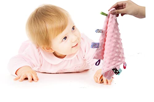 Image of CREVENT Tag Security Blankets for Babies, Soft Small Loveys for Girls, Baby Comforter Sensory Blanket, Great Gifts for Birthday Baby Shower 10 inchX10 inch (Pink, Crib)