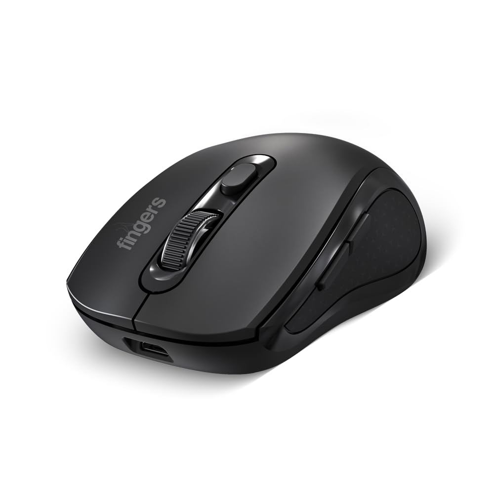 SwiftCharge 2.4 GHz Wireless Mouse with Rechargeable Battery for PCs & Laptops – 1600 DPI, 5 Quick Buttons, 25 Days Long Battery Backup, Ambidextrous Design (Black)