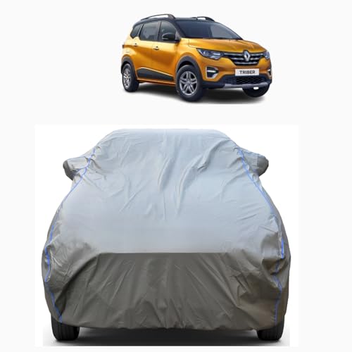 Image of 100% Waterproof Car Body Cover Compatible with Renaults Triber (2015 to 2026), with Mirror Pockets, Long Lasting Strong Durable Material, Bottom Elastic Triple Stitched (Grey)