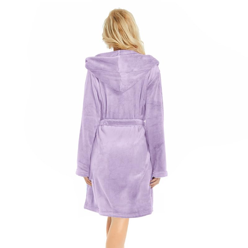 Image of U2SKIIN Women Hooded Fleece Robe, Short Plush Robes for Womens With Hood Soft Warm Spa Bathrobe