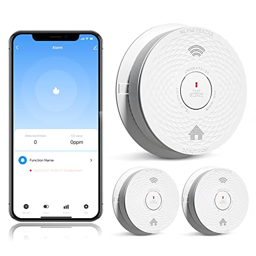 Wi-Fi Smoke Detector, Smoke Carbon Monoxide Detector Alarm, Combination Photoelectric Smoke Alarm and Carbon Monoxide Detector Battery Operated (3 Pack) Wi-Fi Smoke Detector, Smoke Carbon Monoxide Detector Alarm, Combination Photoelectric Smoke Alarm and Carbon Monoxide Detector Battery Operated (3 Pack)