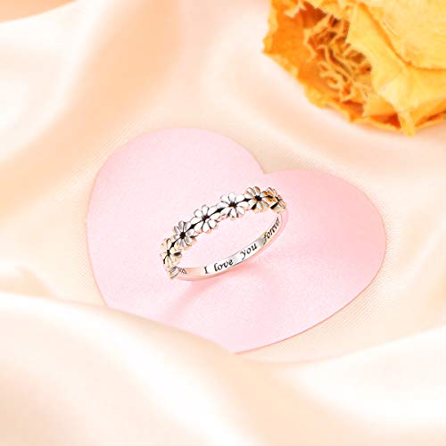 DAOCHONG 925 Sterling Silver Ring Daisy Flower Rings Lotus Flower Rings Tarnish Resistant Comfort Fit Wedding Band Ring4